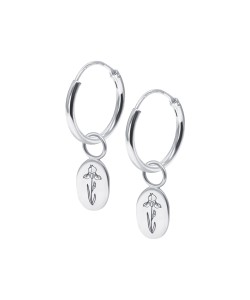 Iris Birth Flower Silver Hoop Earring Charms HO-2696